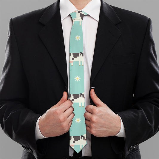 Cute Cow And Baby Cow Pattern Print Necktie
