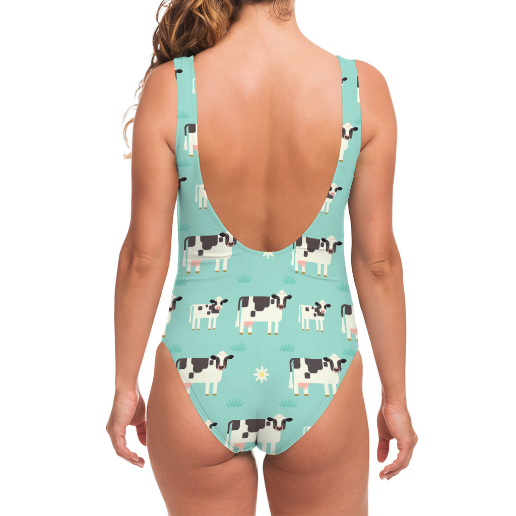 Cute Cow And Baby Cow Pattern Print One Piece Swimsuit