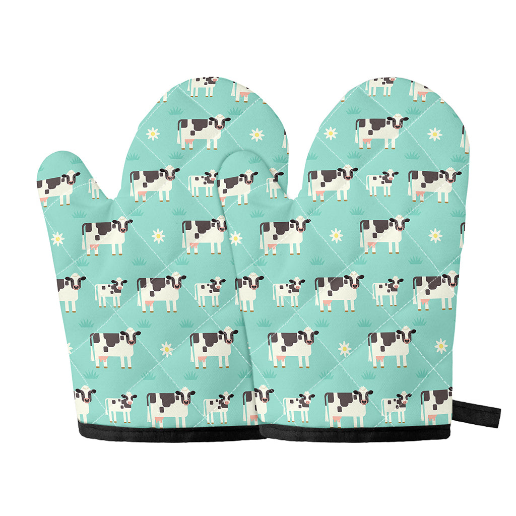 Cute Cow And Baby Cow Pattern Print Oven Mitts