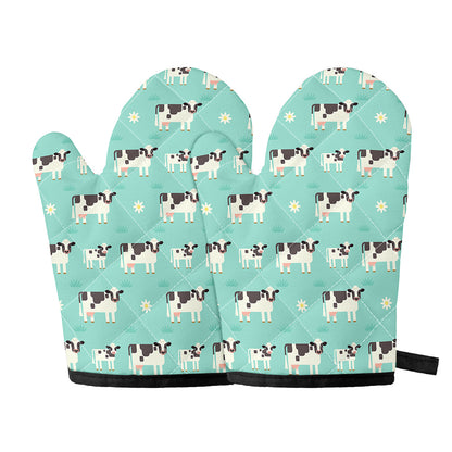 Cute Cow And Baby Cow Pattern Print Oven Mitts