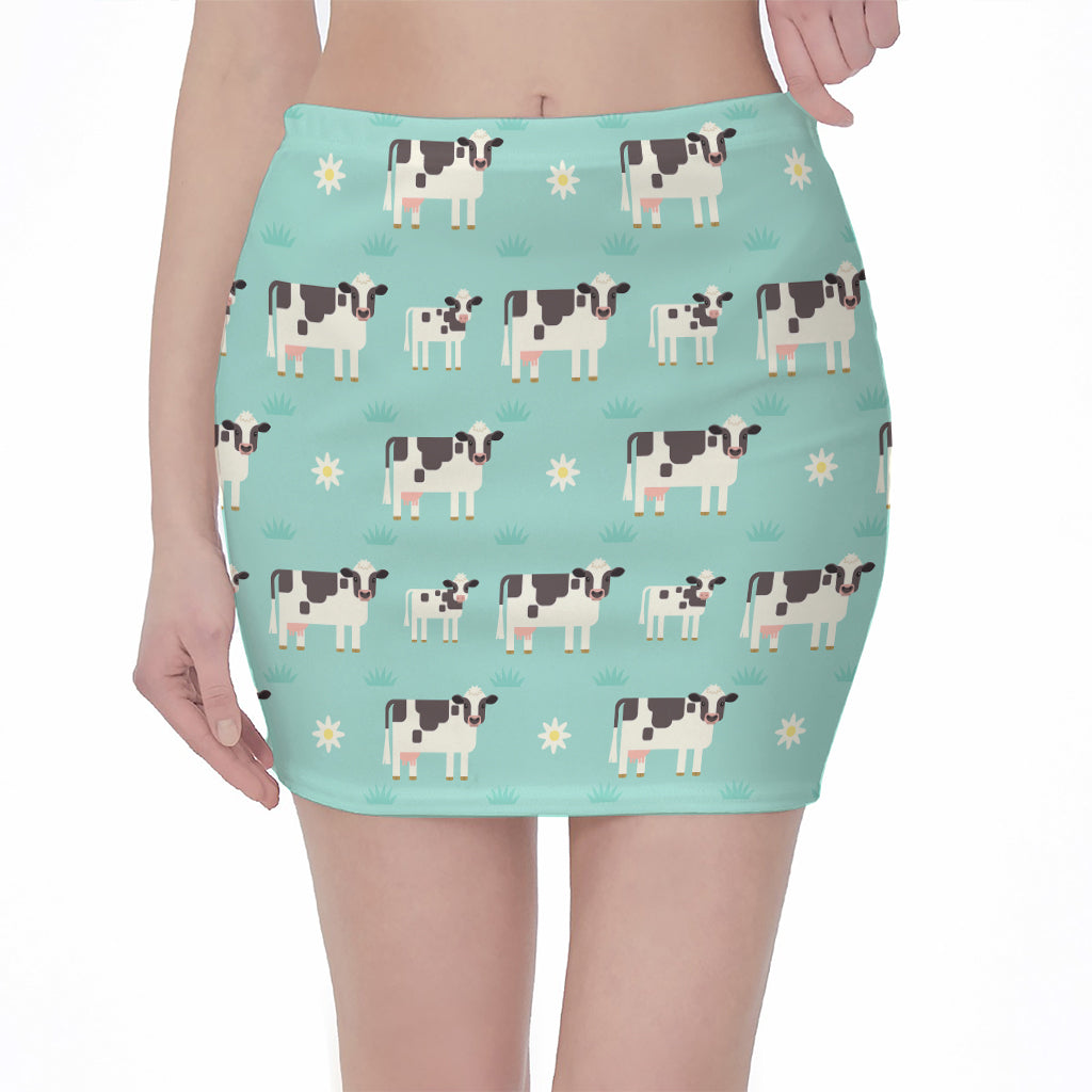 Cute Cow And Baby Cow Pattern Print Pencil Mini Skirt