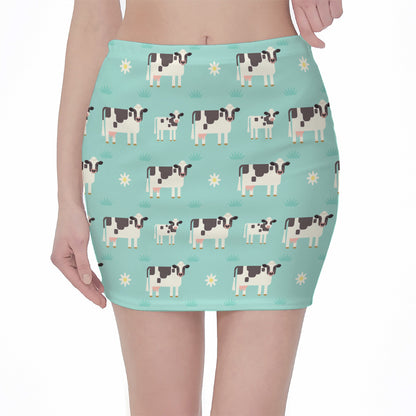 Cute Cow And Baby Cow Pattern Print Pencil Mini Skirt