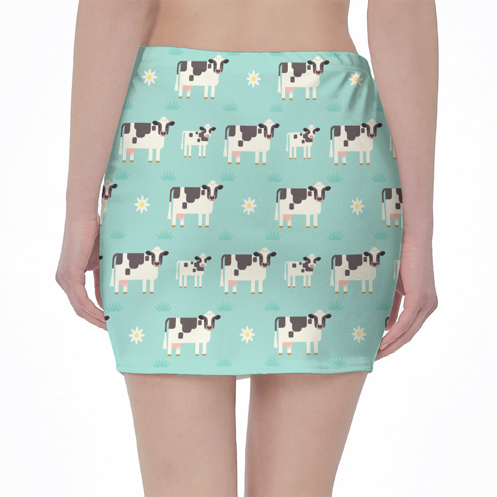 Cute Cow And Baby Cow Pattern Print Pencil Mini Skirt