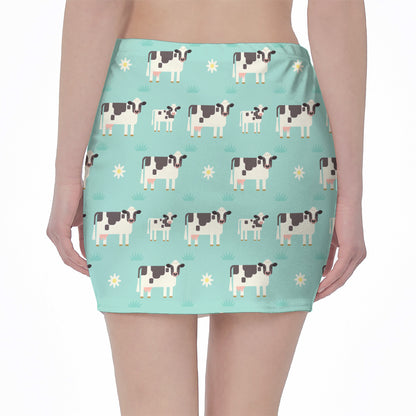 Cute Cow And Baby Cow Pattern Print Pencil Mini Skirt