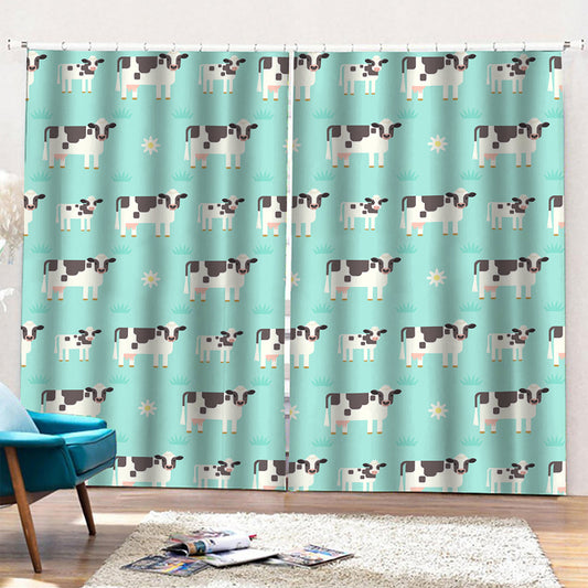Cute Cow And Baby Cow Pattern Print Pencil Pleat Curtains