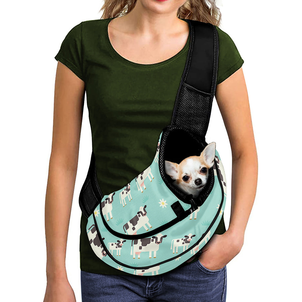Cute Cow And Baby Cow Pattern Print Pet Sling Carrier