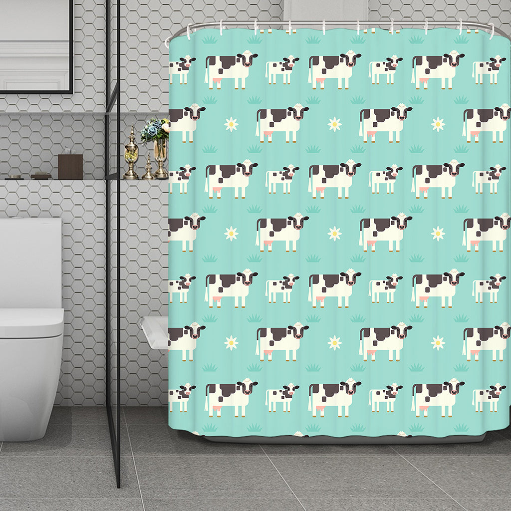 Cute Cow And Baby Cow Pattern Print Polyester Shower Curtain