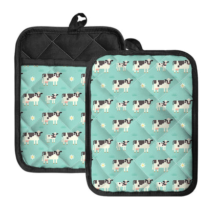 Cute Cow And Baby Cow Pattern Print Pot Holders With Pocket