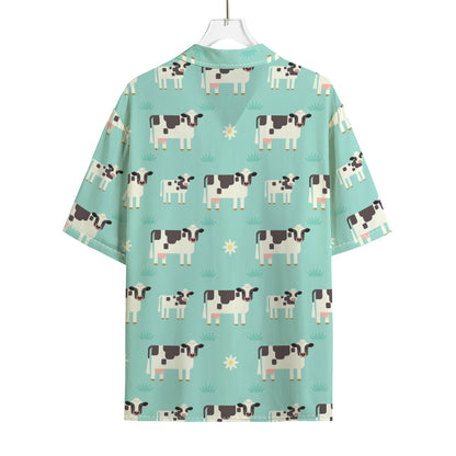 Cute Cow And Baby Cow Pattern Print Rayon Hawaiian Shirt