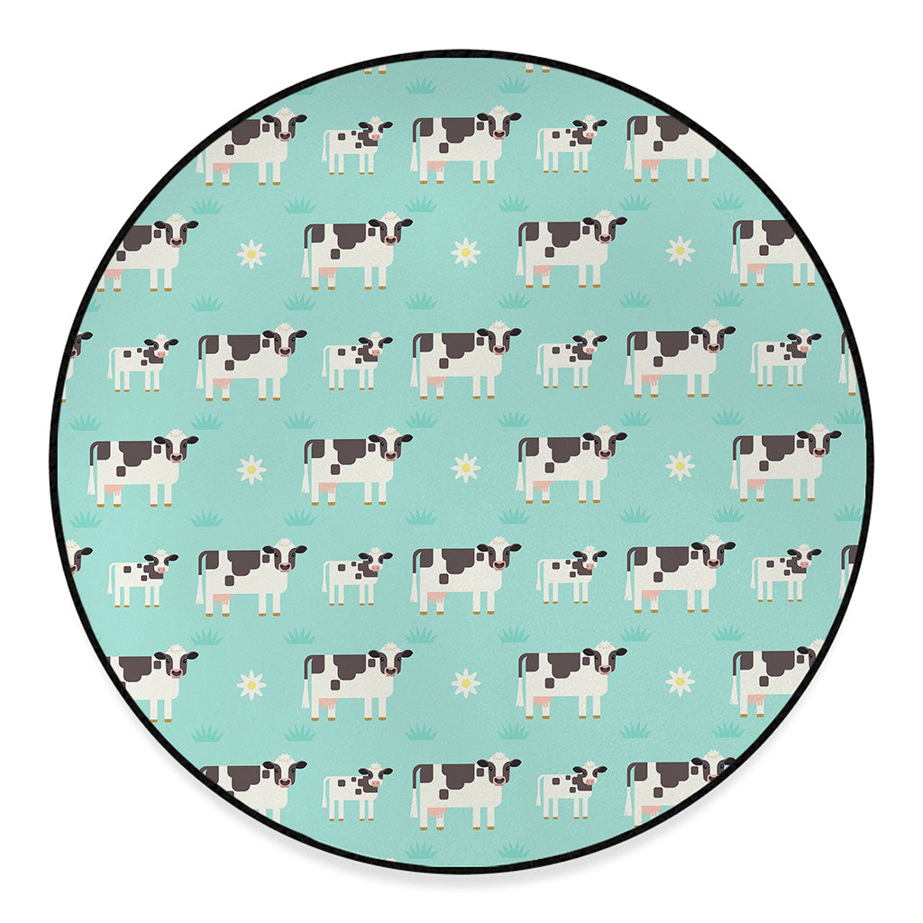 Cute Cow And Baby Cow Pattern Print Round Floor Mat