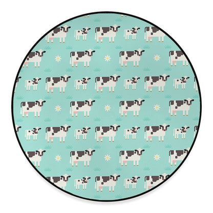 Cute Cow And Baby Cow Pattern Print Round Floor Mat