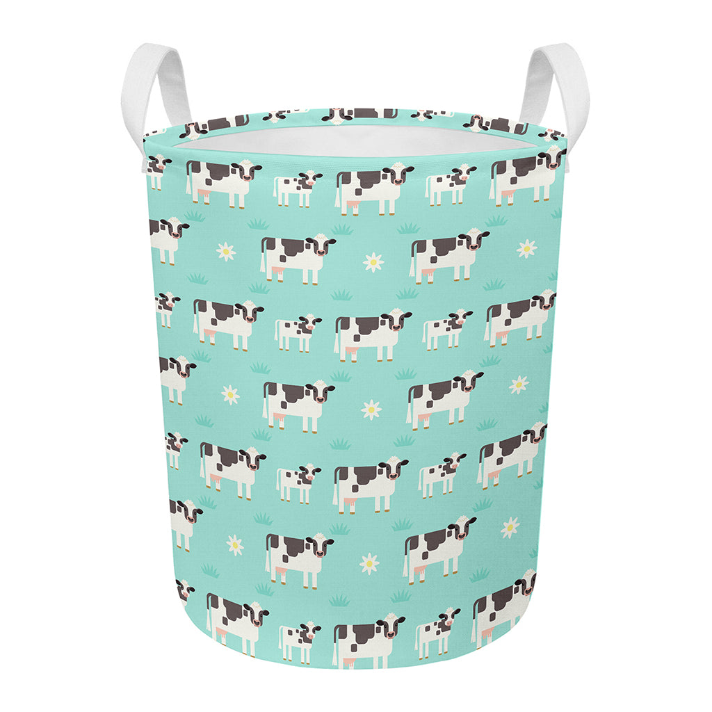 Cute Cow And Baby Cow Pattern Print Round Laundry Basket