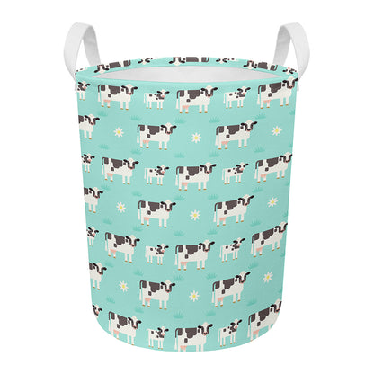Cute Cow And Baby Cow Pattern Print Round Laundry Basket