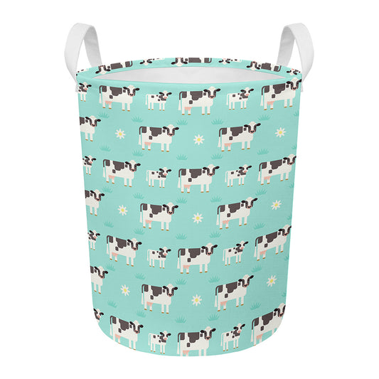 Cute Cow And Baby Cow Pattern Print Round Laundry Basket