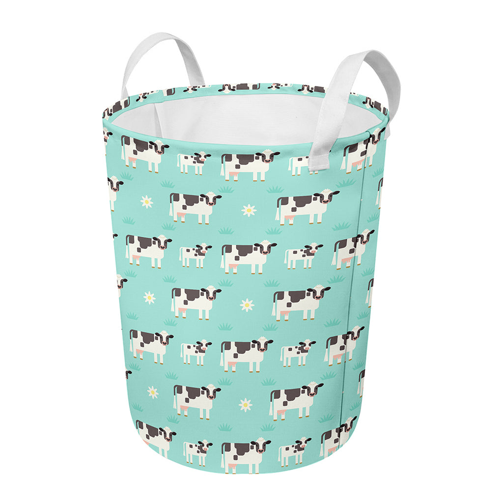 Cute Cow And Baby Cow Pattern Print Round Laundry Basket