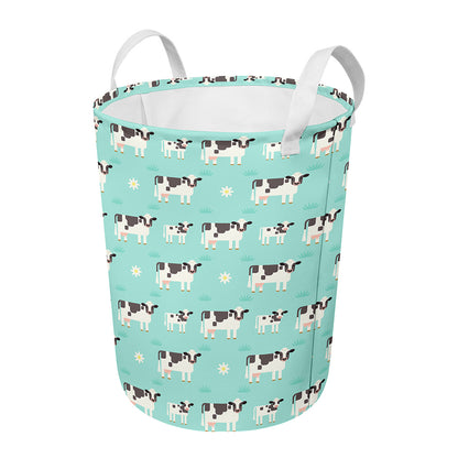 Cute Cow And Baby Cow Pattern Print Round Laundry Basket