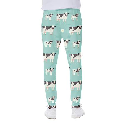 Cute Cow And Baby Cow Pattern Print Scuba Joggers