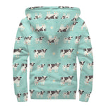 Cute Cow And Baby Cow Pattern Print Sherpa Lined Zip Up Hoodie