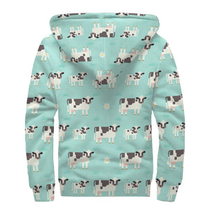 Cute Cow And Baby Cow Pattern Print Sherpa Lined Zip Up Hoodie