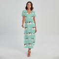 Cute Cow And Baby Cow Pattern Print Short Sleeve Maxi Dress