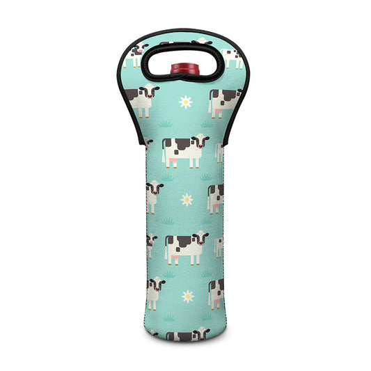 Cute Cow And Baby Cow Pattern Print Single Neoprene Wine Tote