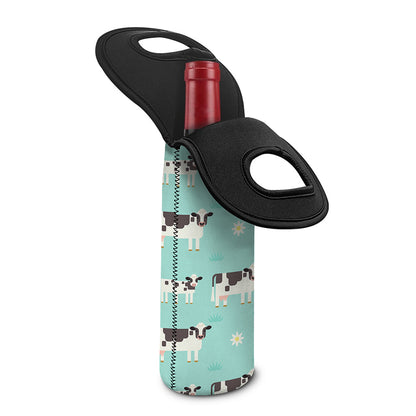 Cute Cow And Baby Cow Pattern Print Single Neoprene Wine Tote