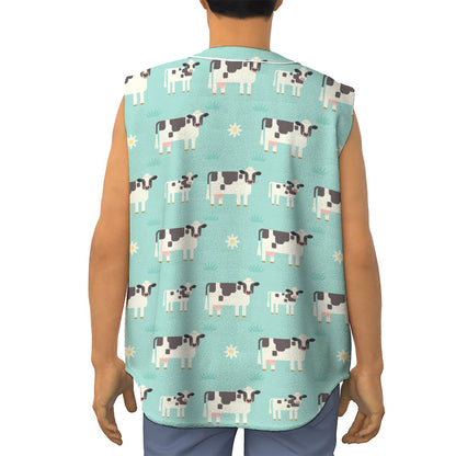 Cute Cow And Baby Cow Pattern Print Sleeveless Baseball Jersey