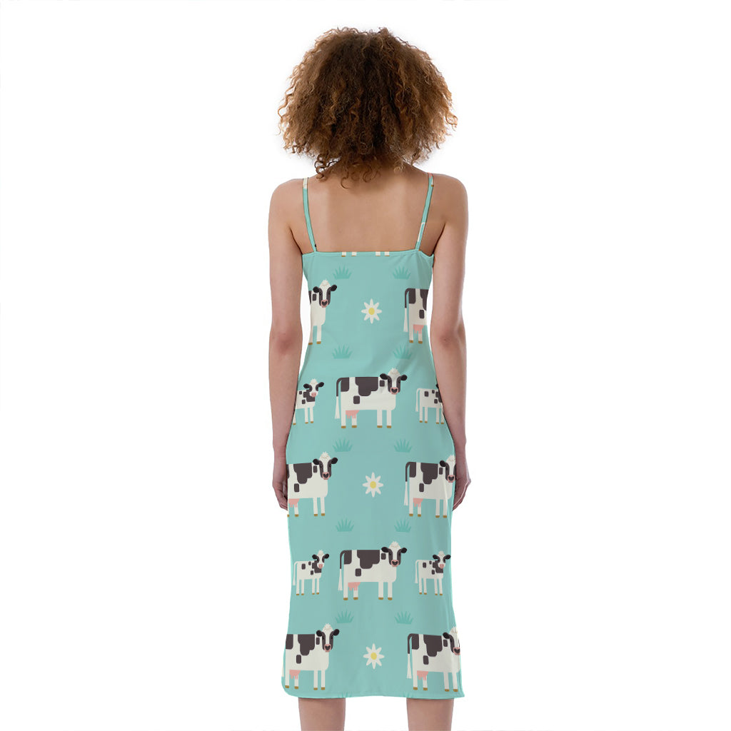 Cute Cow And Baby Cow Pattern Print Slim Fit Midi Cami Dress