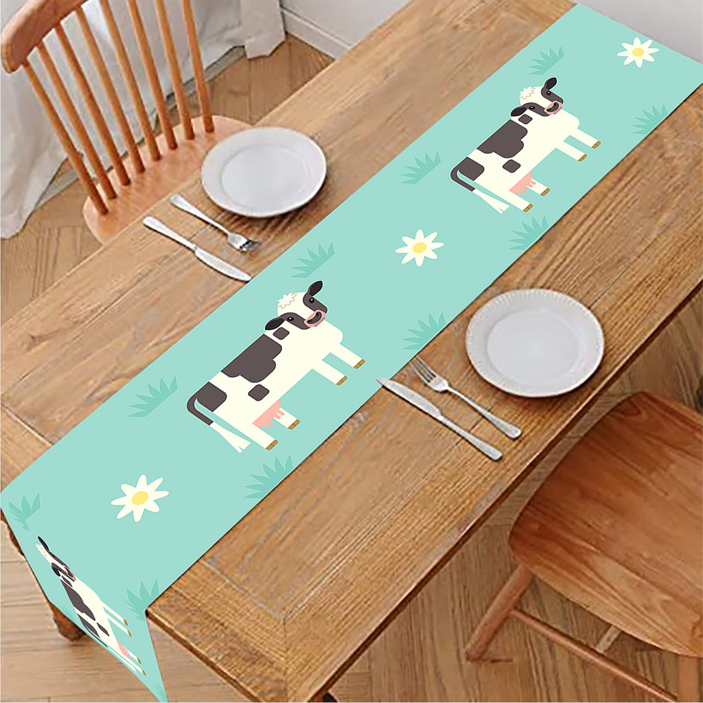 Cute Cow And Baby Cow Pattern Print Table Runner