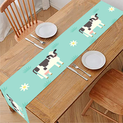 Cute Cow And Baby Cow Pattern Print Table Runner