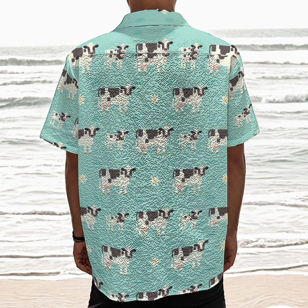 Cute Cow And Baby Cow Pattern Print Textured Short Sleeve Shirt