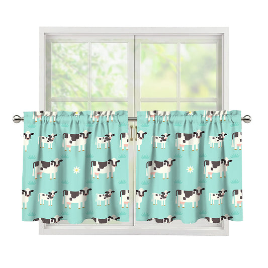 Cute Cow And Baby Cow Pattern Print Tier Curtains