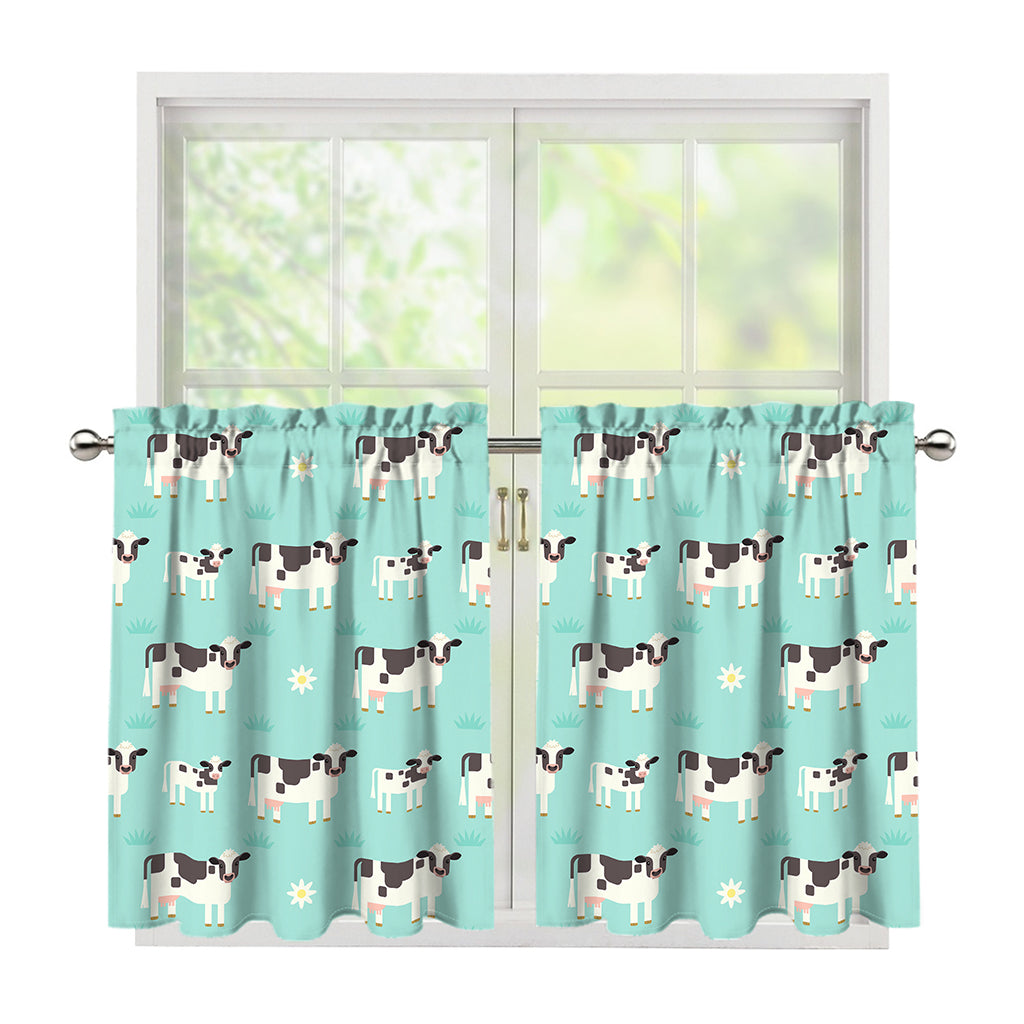 Cute Cow And Baby Cow Pattern Print Tier Curtains