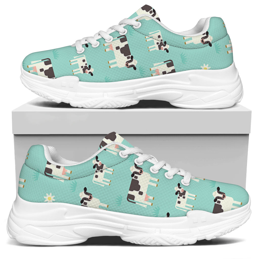Cute Cow And Baby Cow Pattern Print White Chunky Shoes