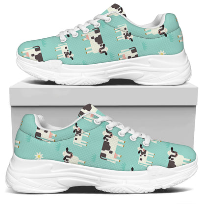 Cute Cow And Baby Cow Pattern Print White Chunky Shoes