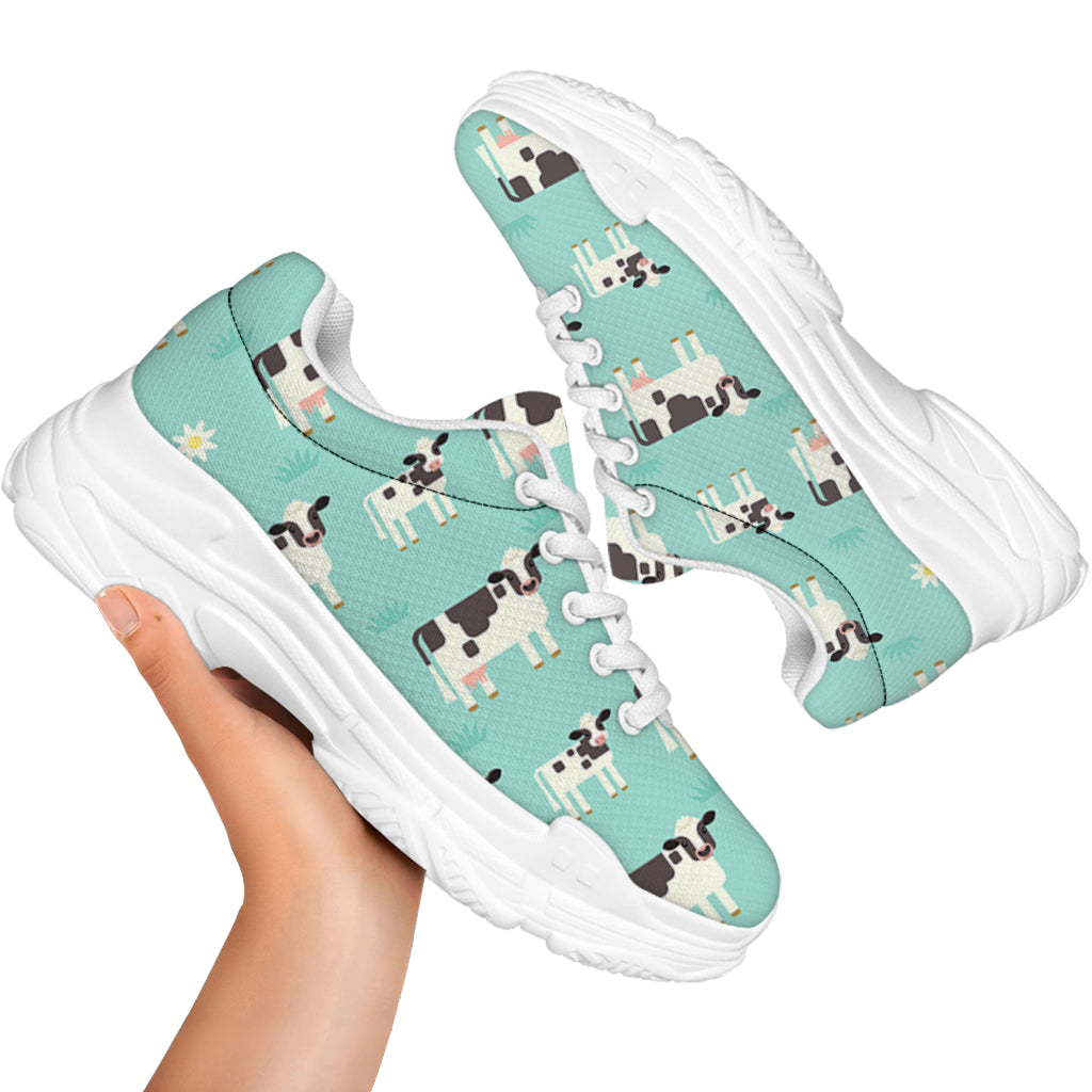 Cute Cow And Baby Cow Pattern Print White Chunky Shoes