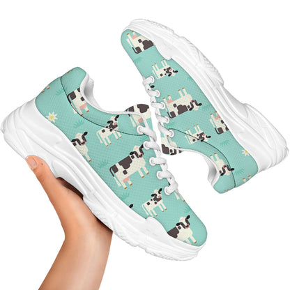 Cute Cow And Baby Cow Pattern Print White Chunky Shoes