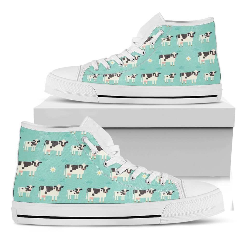 Cute Cow And Baby Cow Pattern Print White High Top Sneakers