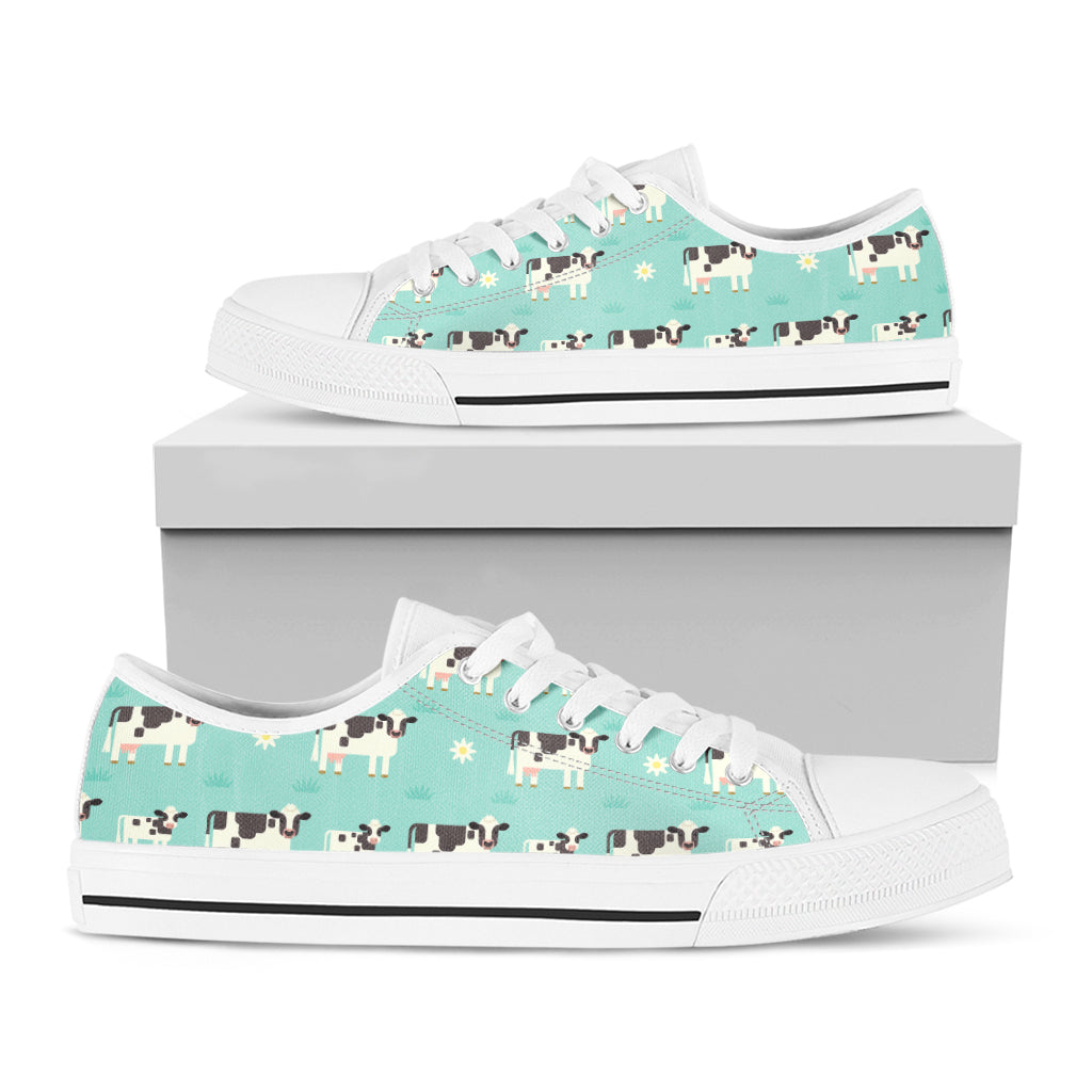 Cute Cow And Baby Cow Pattern Print White Low Top Sneakers