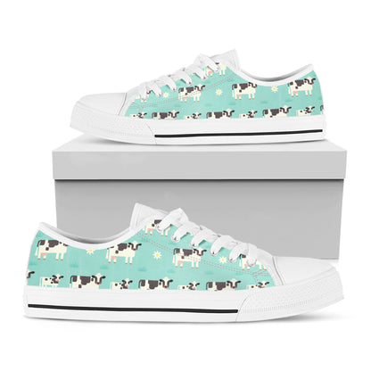 Cute Cow And Baby Cow Pattern Print White Low Top Sneakers