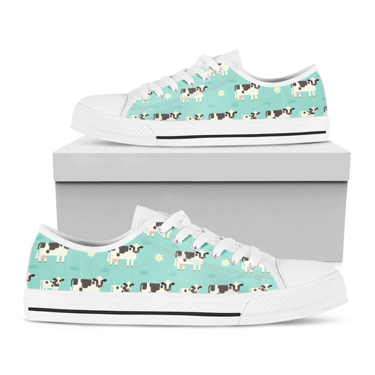 Cute Cow And Baby Cow Pattern Print White Low Top Sneakers