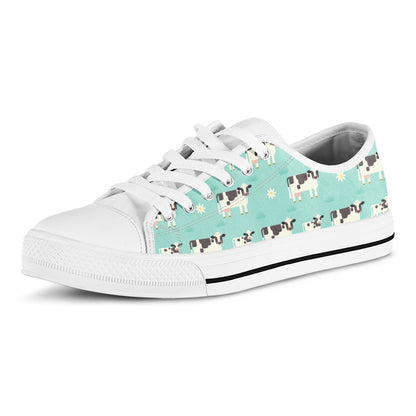 Cute Cow And Baby Cow Pattern Print White Low Top Sneakers