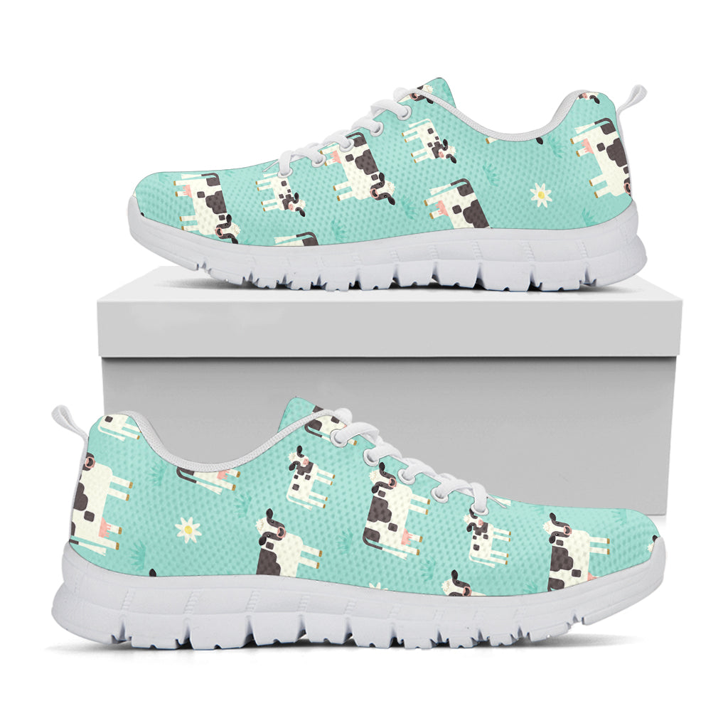 Cute Cow And Baby Cow Pattern Print White Running Shoes