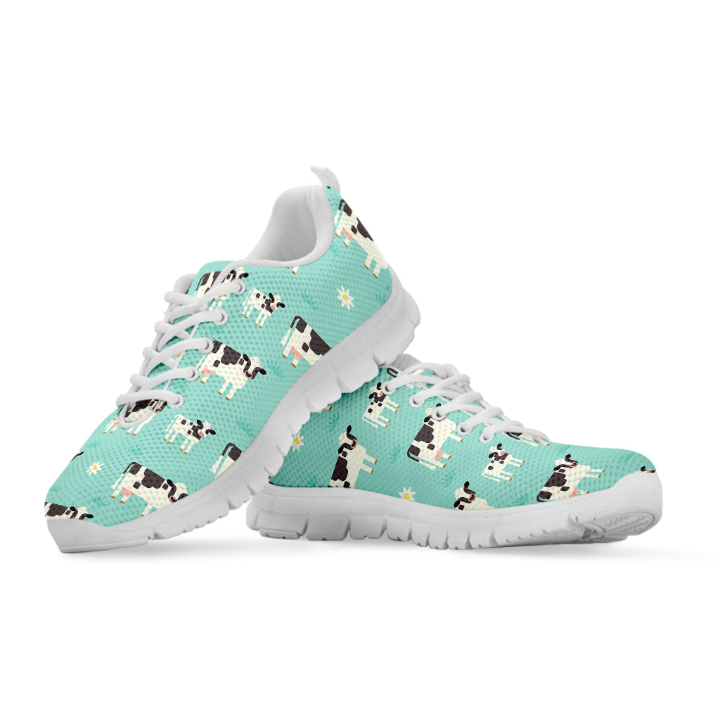 Cute Cow And Baby Cow Pattern Print White Running Shoes