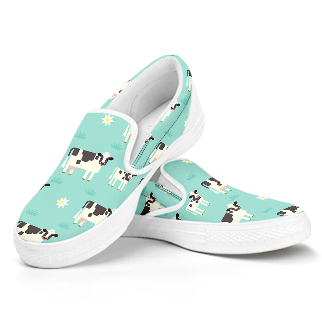 Cute Cow And Baby Cow Pattern Print White Slip On Sneakers