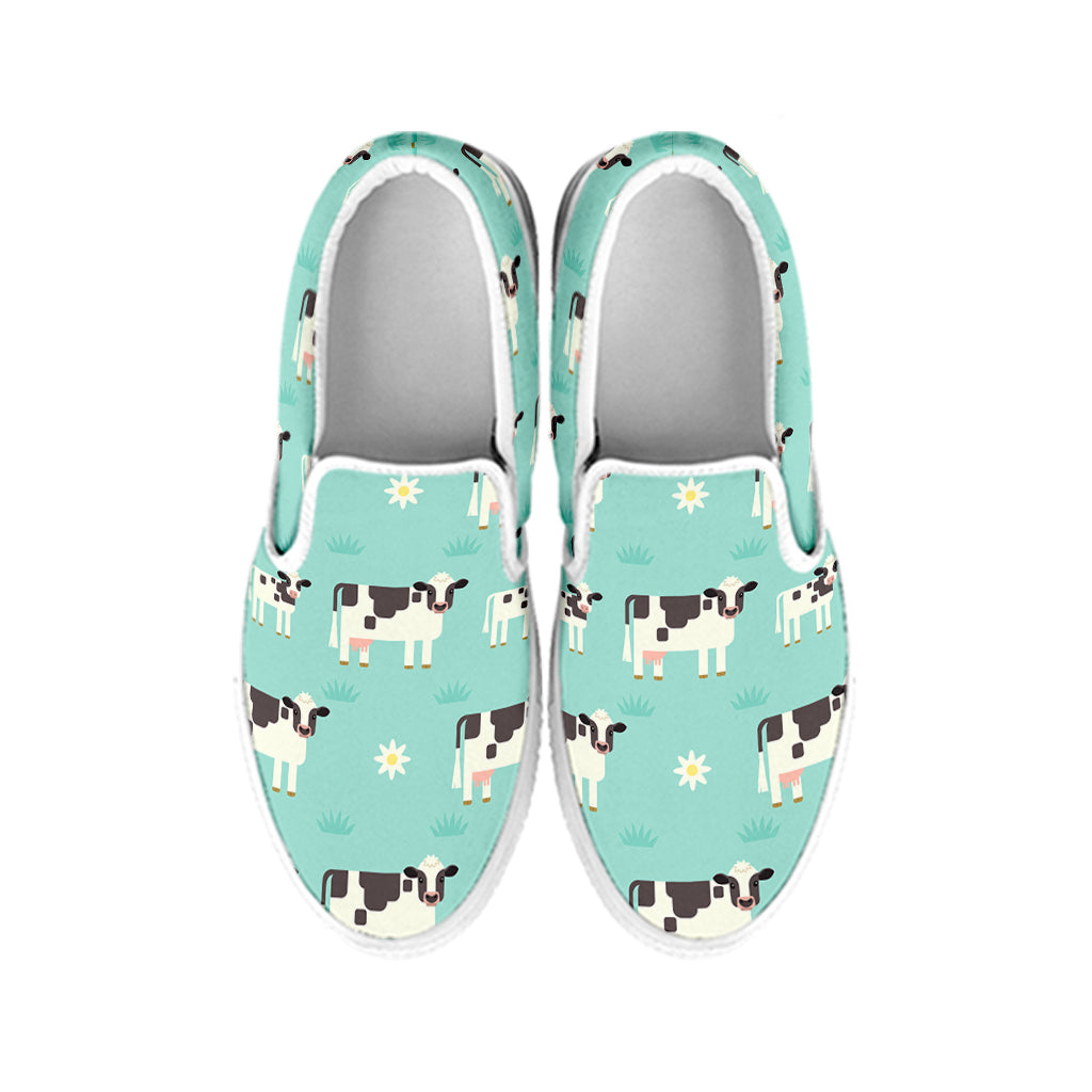 Cute Cow And Baby Cow Pattern Print White Slip On Sneakers
