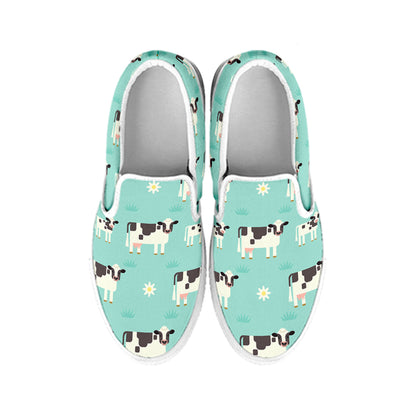 Cute Cow And Baby Cow Pattern Print White Slip On Sneakers