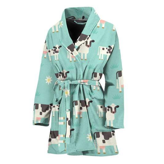 Cute Cow And Baby Cow Pattern Print Women's Bathrobe