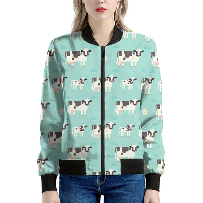 Cute Cow And Baby Cow Pattern Print Women's Bomber Jacket