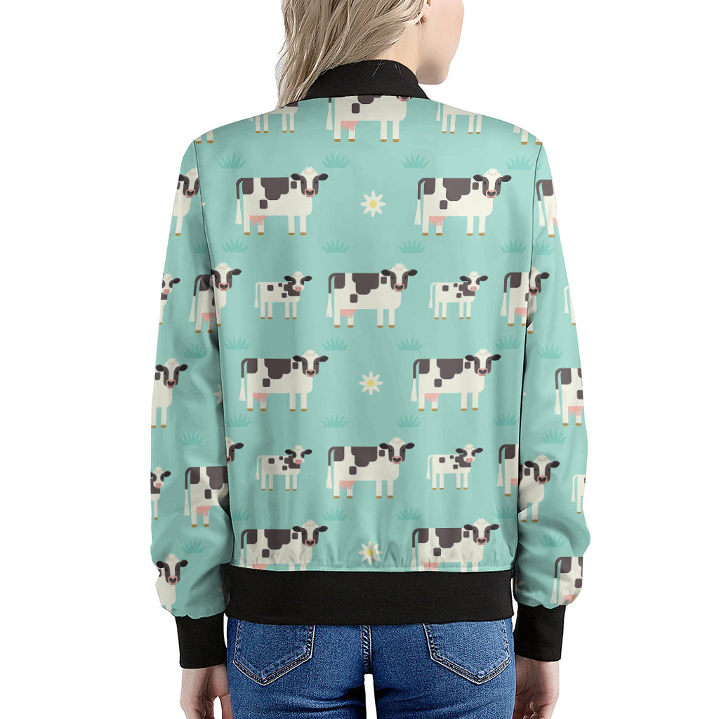 Cute Cow And Baby Cow Pattern Print Women's Bomber Jacket
